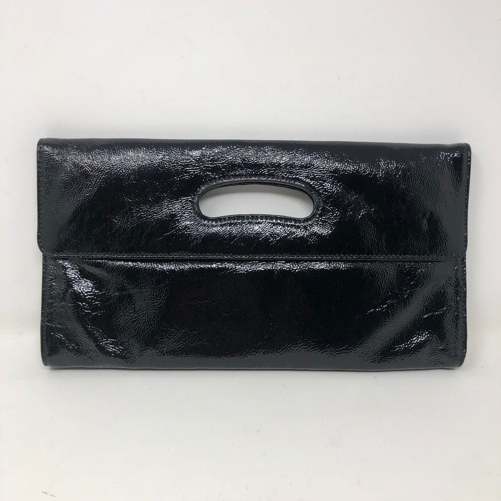 Hobo International Clutch Bag Black Patent Leather Houndstooth Lining Cutout